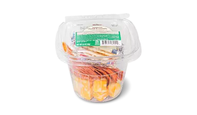 Pepperoni, cheese, and crackers arranged for snacking